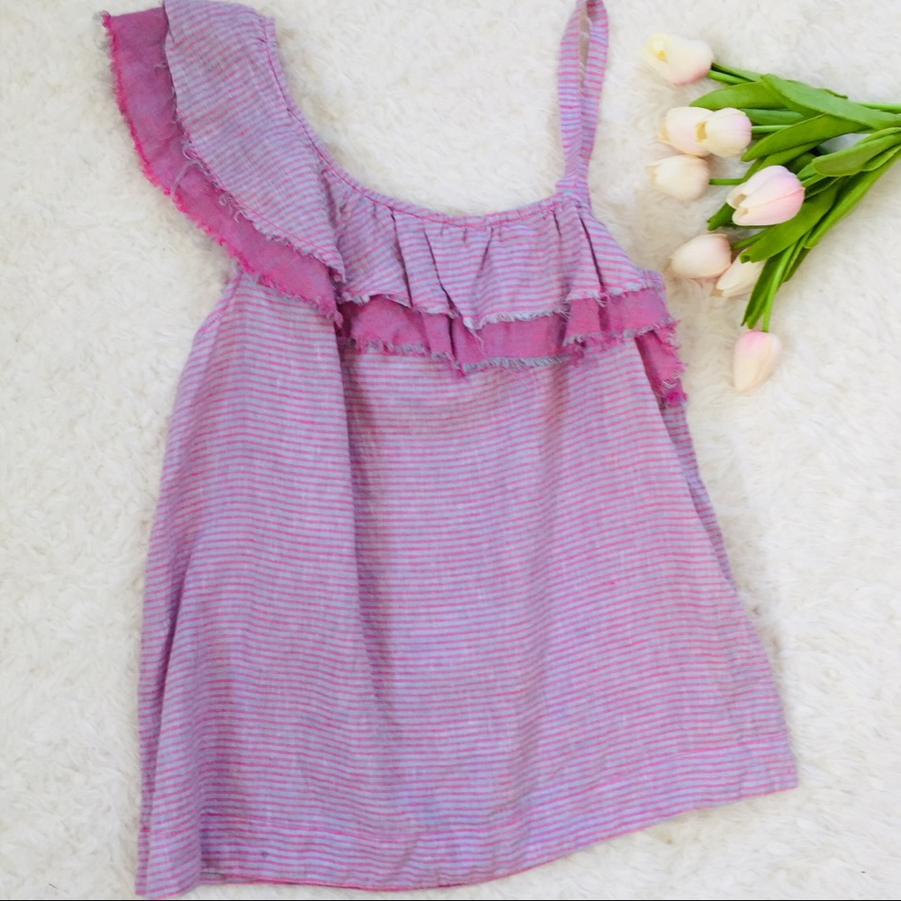 ANTHROPOLOGIE Holding Horses One Shoulder Ruffle Top Size Small